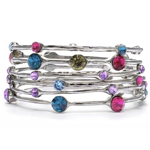 Macy’s 6 Piece Bangle Set Multi Color Stone Bracelets New - Picture 2 of 7